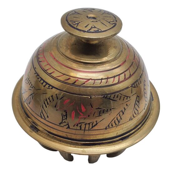 3 Brass Claw Bells Elephant Engraved Enameled Etched Vintage India Rustic Decor - Picture 13 of 15